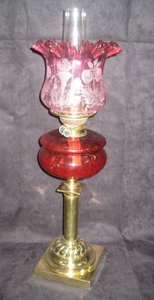 Ruby Glass Banquet Lamp   SOLD