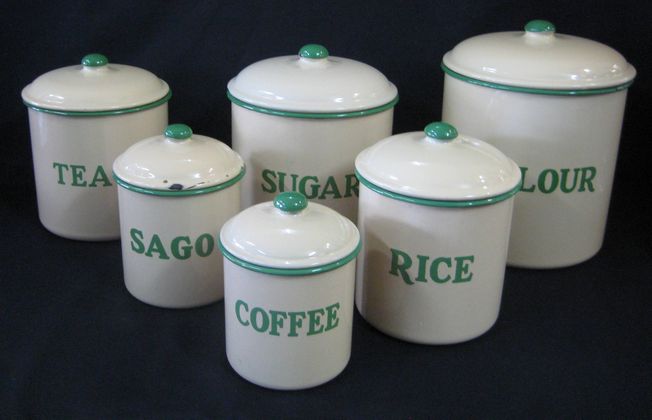 Enamel Canisters   SOLD